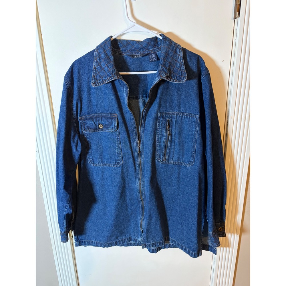 DPS New York Denim Jacket Medium Wash Quilted Collar Zip Up Utility Women Large